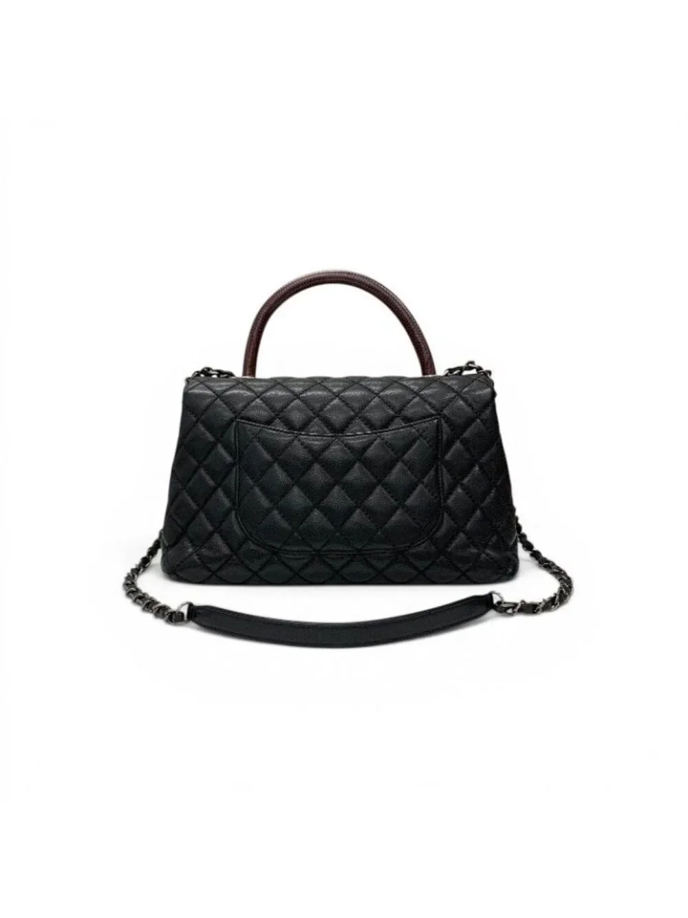 Chanel Coco Handle 29 Shoulder Bag Black Bordeaux Silver Quilted CC Logo